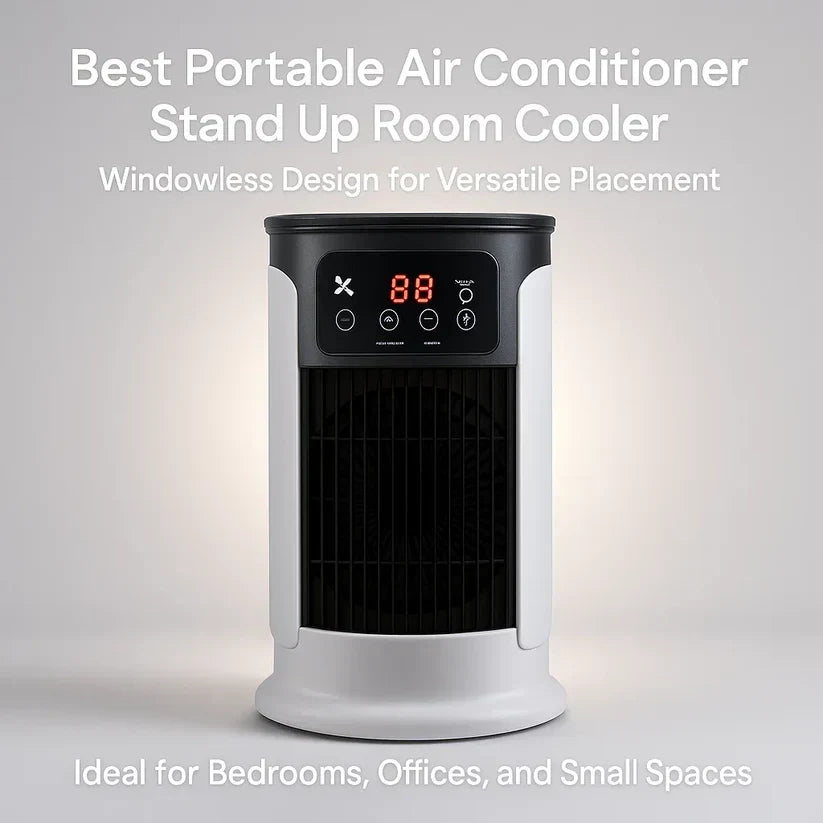 Sleek, windowless portable AC, easy to move, provides powerful & quiet room cooling.