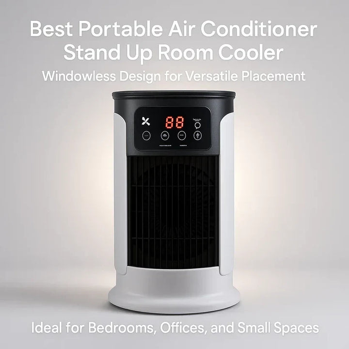 Sleek, windowless portable AC, easy to move, provides powerful & quiet room cooling.