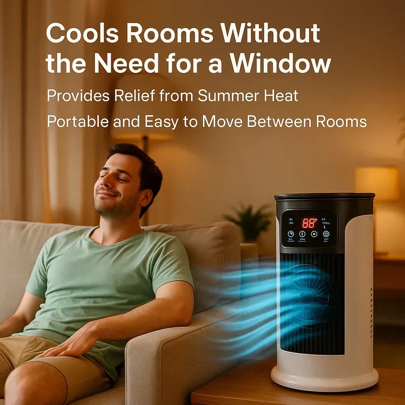 Personal portable room cooler, compact & energy-efficient for bedrooms or home offices.