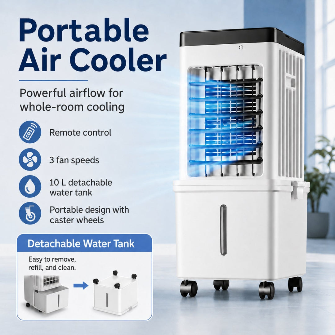 Efficient personal air cooler providing quiet home cooling, perfect for any indoor climate.