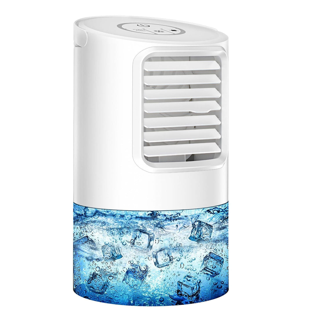 Compact portable evaporative air cooler, perfect for personal cooling, desktop use, home comfort, and office essential.