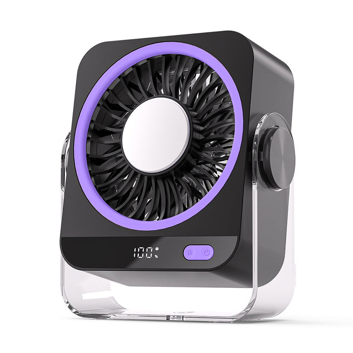 Compact touch control desk fan for quiet personal cooling in office or home, with adjustable speeds.