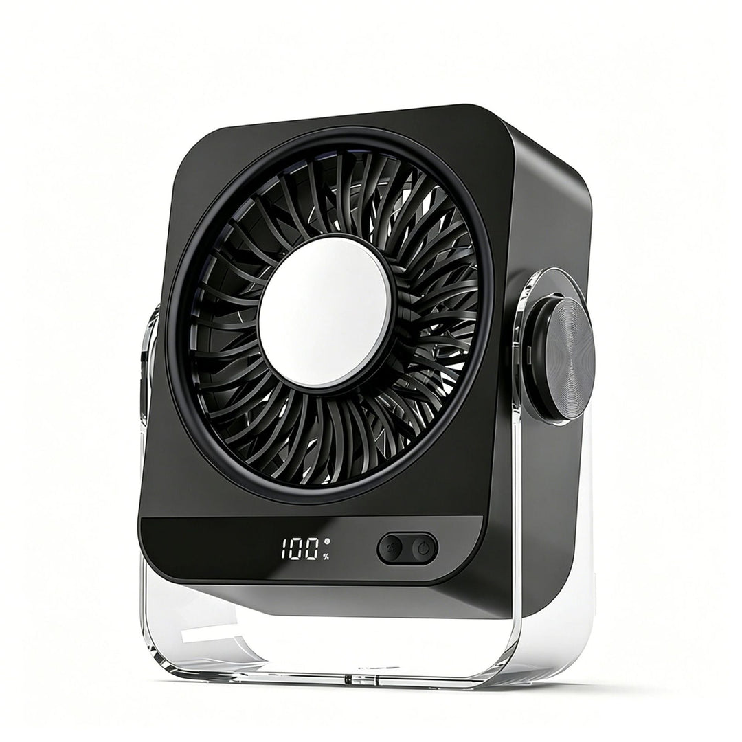 Modern small desk fan with intuitive touch control and adjustable speeds for efficient home & office cooling.