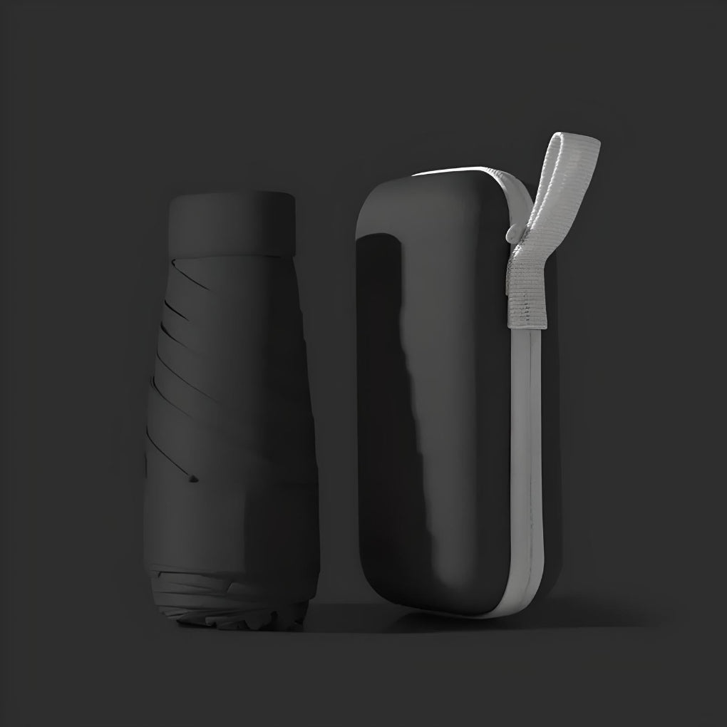 Compact travel umbrella with durable waterproof case for rainy days.