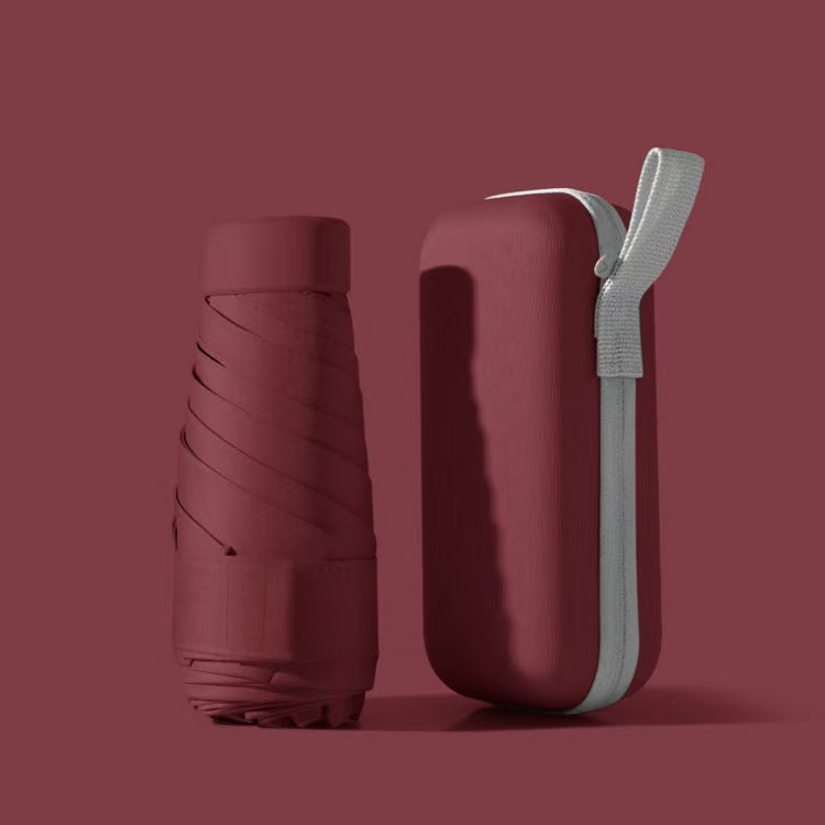 Durable compact umbrella featuring a secure, waterproof carrying case.