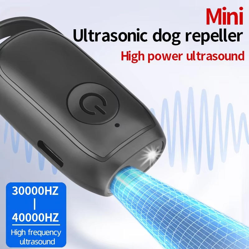 Safe ultrasonic dog deterrent device, ideal for animal repellent, dog training, and personal protection while walking.