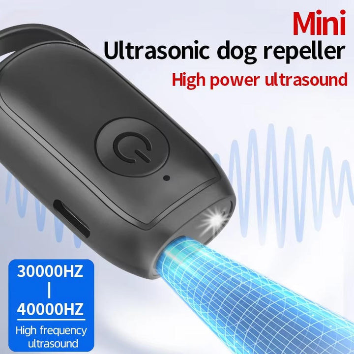 Safe ultrasonic dog deterrent device, ideal for animal repellent, dog training, and personal protection while walking.
