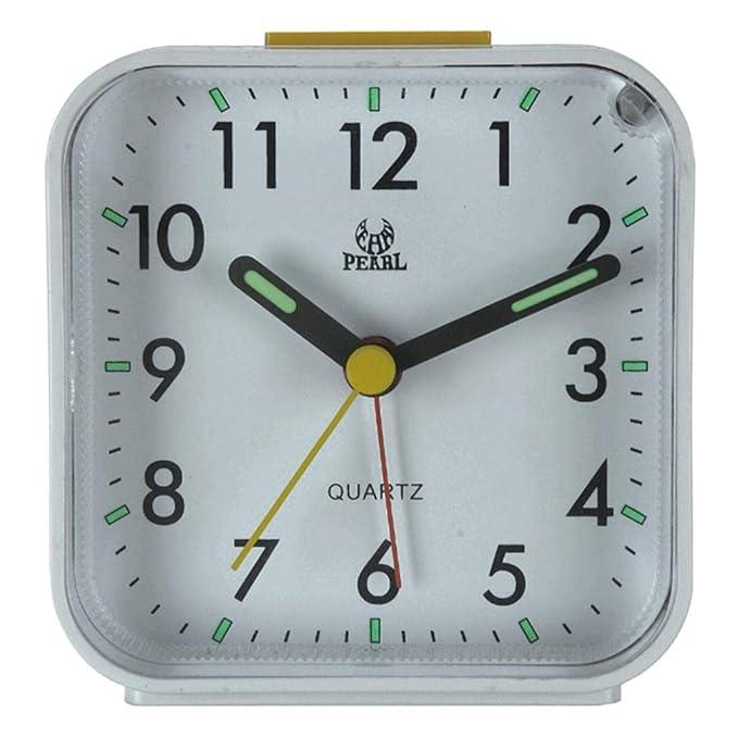 Easy-read silent travel alarm clock with bright illuminated dial & snooze. Compact battery operated bedside clock, night light.