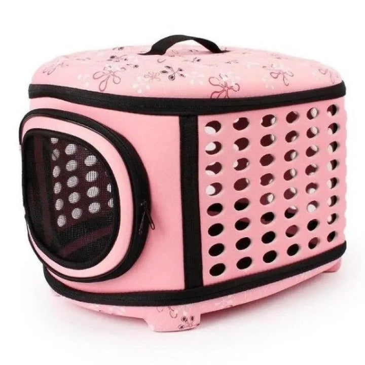 Durable pet travel bag with multiple mesh panels for visibility and ventilation.
