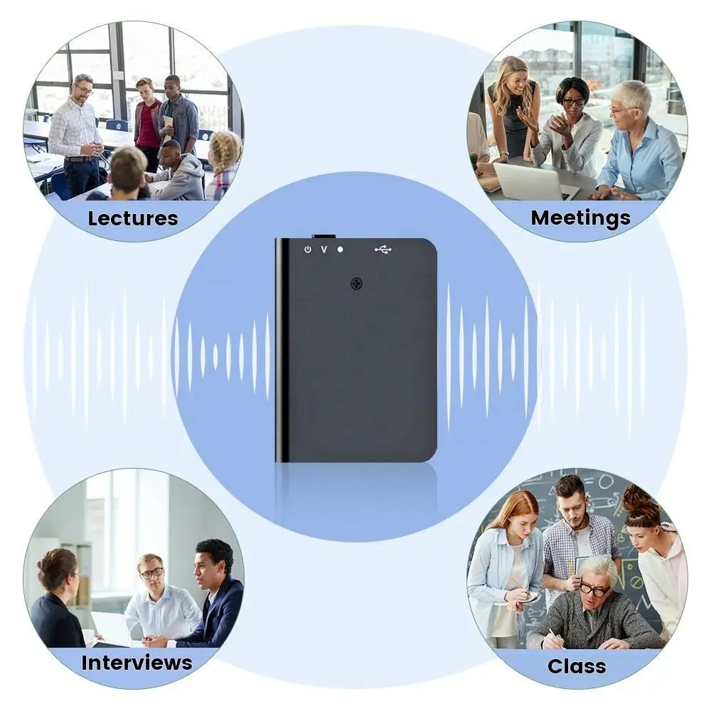 Mini USB voice recorder with voice activation, a discreet sound device for recording important discussions.