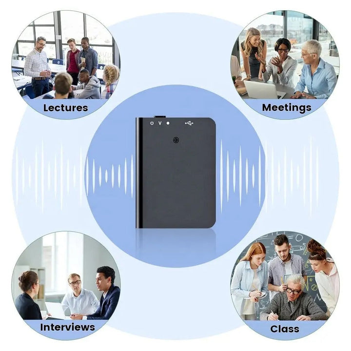Mini USB voice recorder with voice activation, a discreet sound device for recording important discussions.