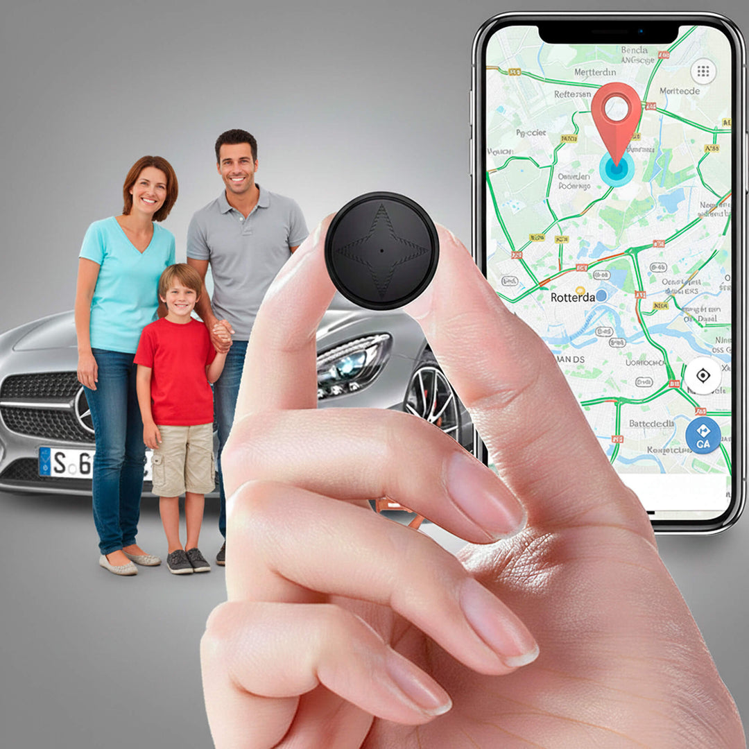 Compact, waterproof mini magnetic GPS tracker for real-time car, kids & pet anti-loss security tracking.