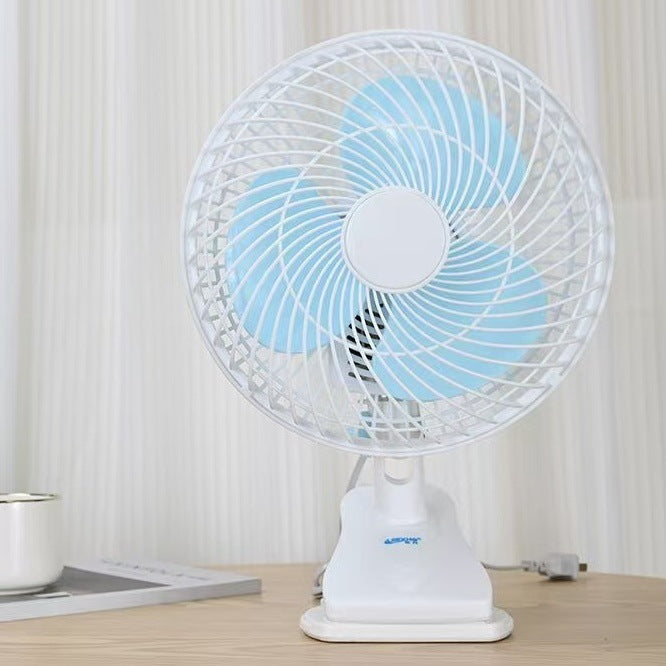 Compact white portable desk fan for personal cooling comfort at home or office.