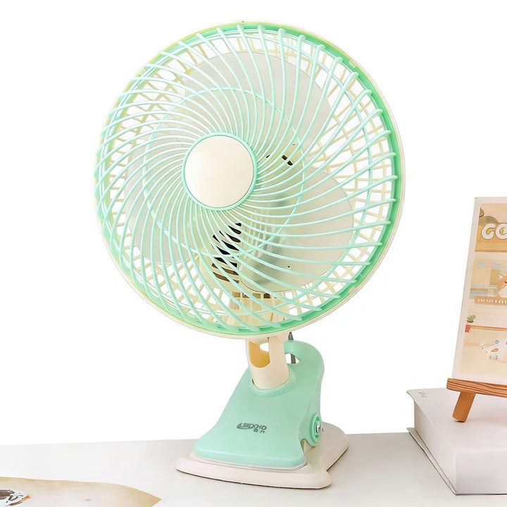 Energy-efficient portable desk fan for personal cooling; a quiet companion for summer days.