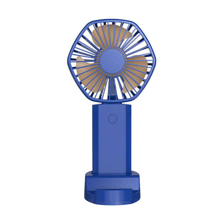 Compact white portable rechargeable fan, ideal for personal cooling at desk or travel.