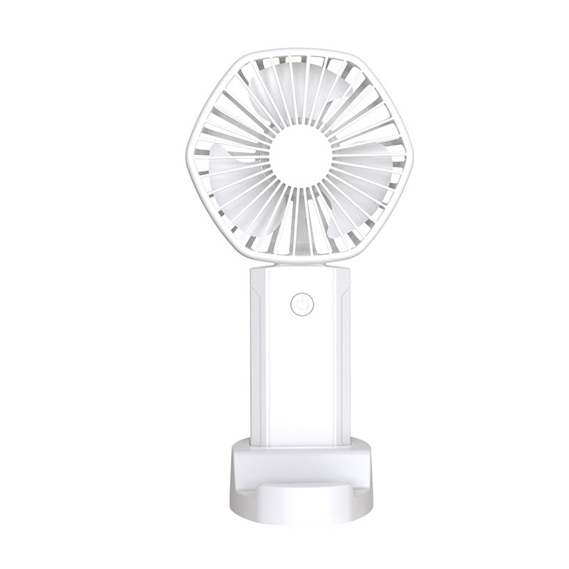 Unisex mini USB desk fan, rechargeable for quiet personal cooling in office or home.