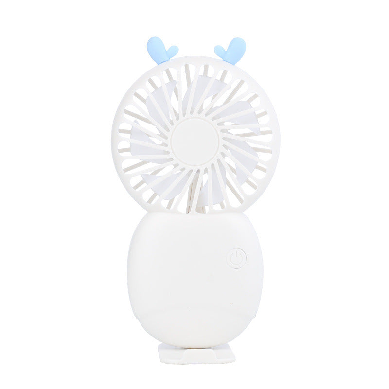 White USB rechargeable mini fan, sleek & portable, provides personal cooling anywhere.