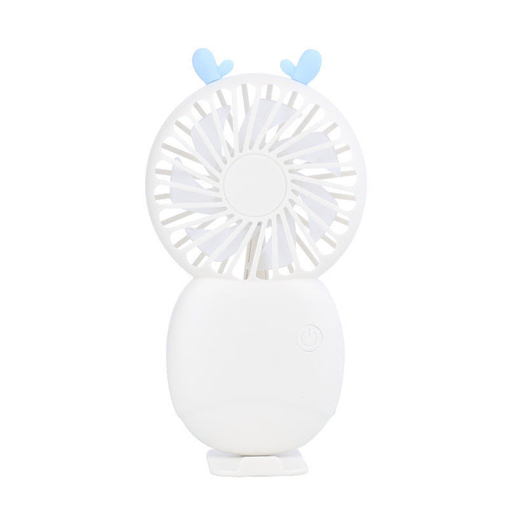 White USB rechargeable mini fan, sleek & portable, provides personal cooling anywhere.