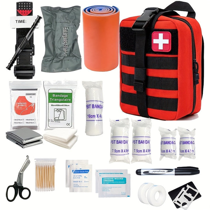Essential survival kit for outdoor adventures, featuring a tourniquet.