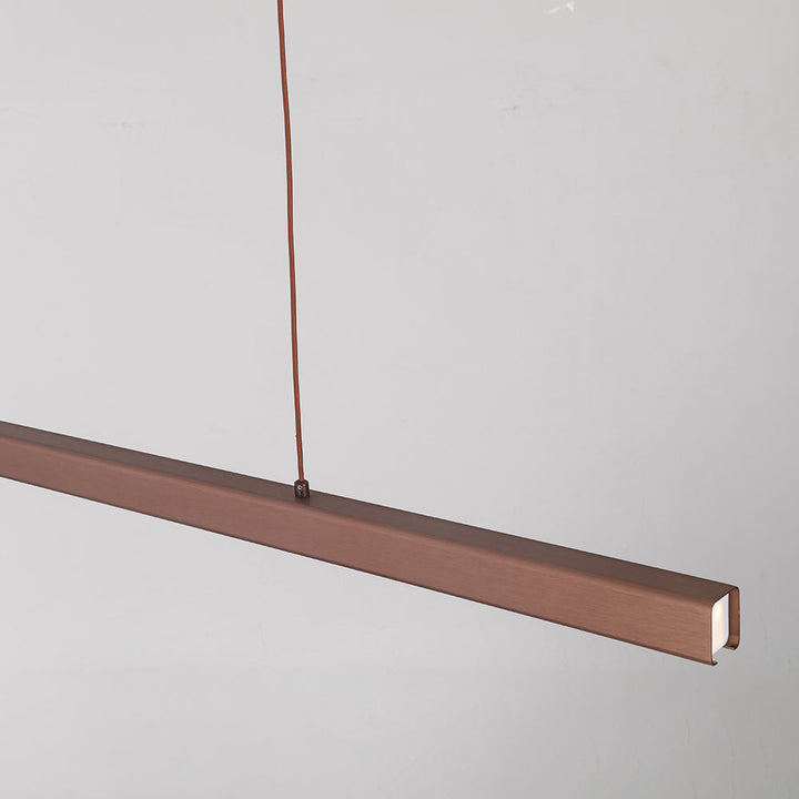 Brown linear LED ceiling fixture, dimmable for adjustable contemporary home lighting.