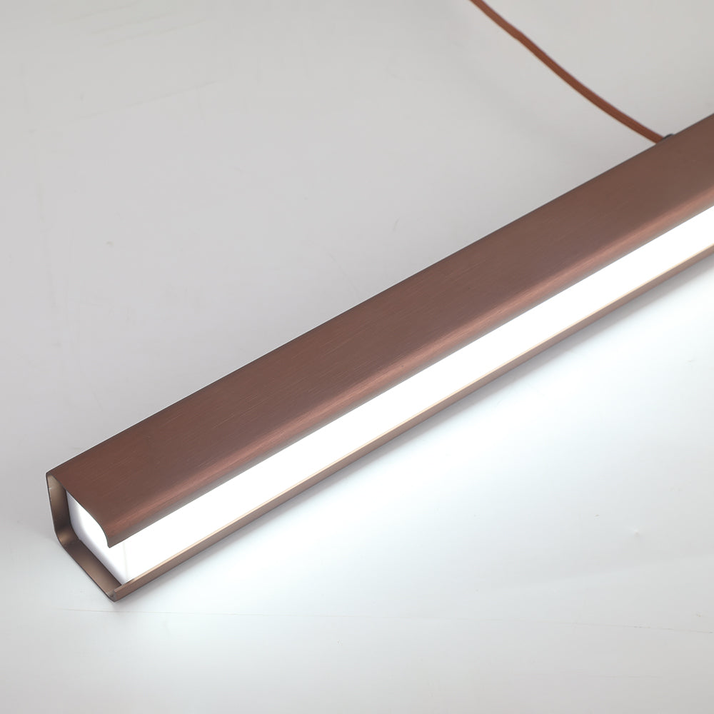 Adjustable dimmable linear LED pendant light, modern black, for kitchen island.