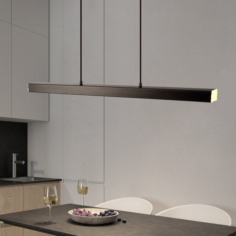 Dimmable black linear LED pendant, a modern ceiling fixture for contemporary kitchens.