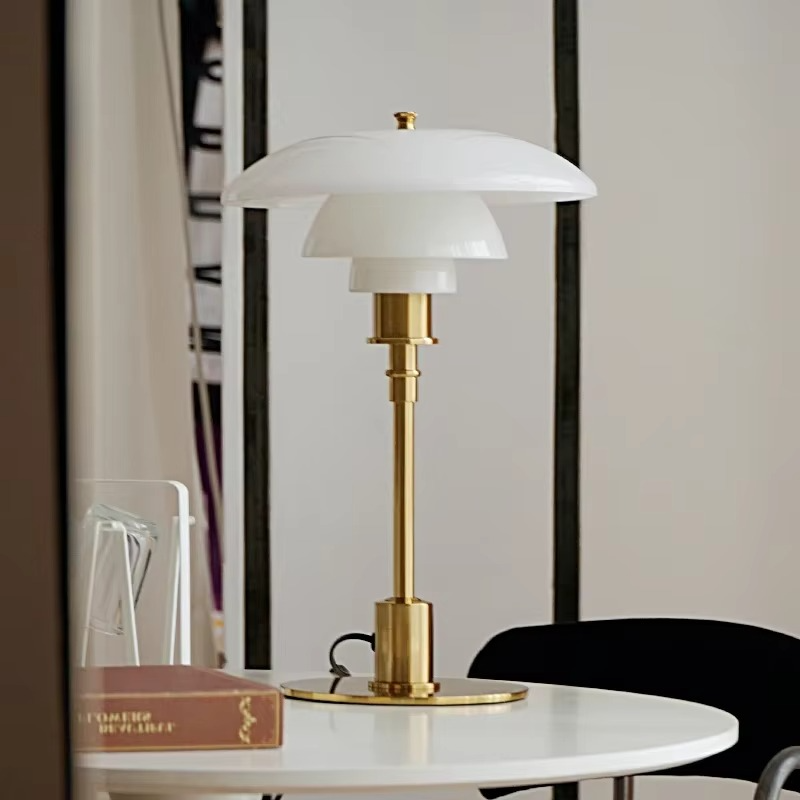 Warm ambient LED table lamp, contemporary Scandinavian style.