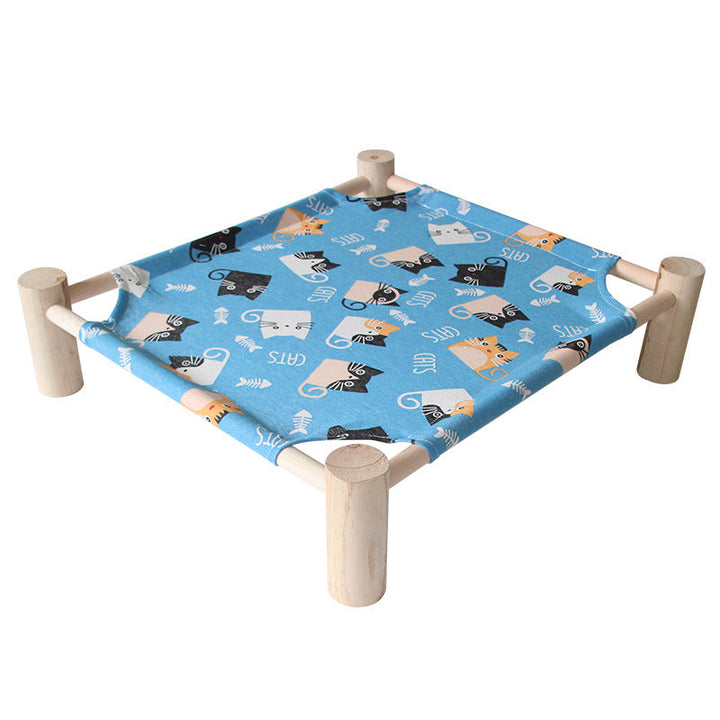 Elevated cooling cat hammock bed, promoting air circulation for pet comfort.