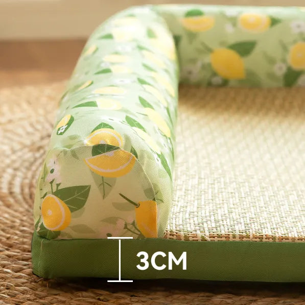 Comfortable cooling pet bed mat, raised edge design for cats & small dogs. Ideal summer relief & washable.