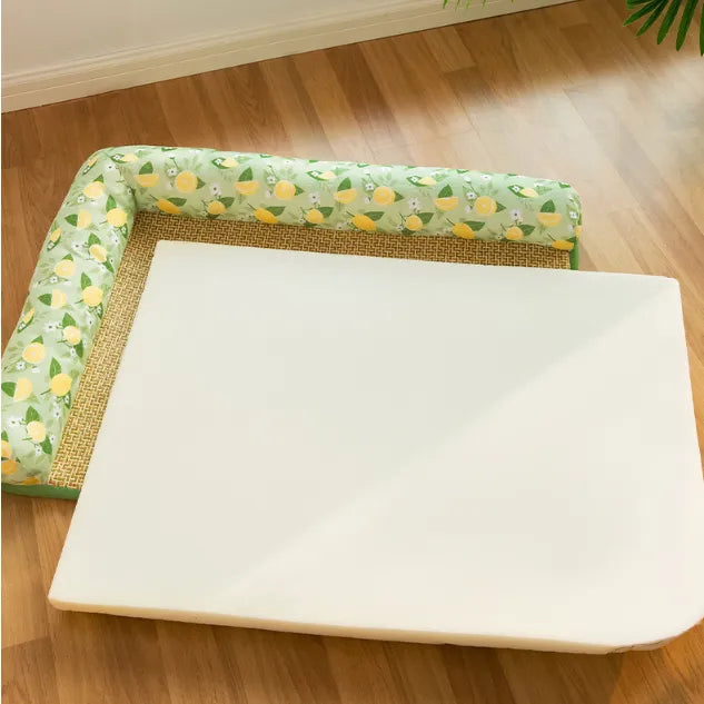Washable cooling pet mat with raised edge, ensures ultimate comfort for cats & small dogs during summer.