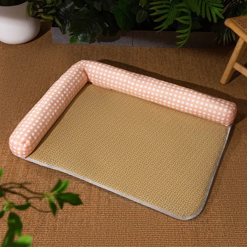 Cooling gel-infused pet bed mat for cats & small dogs, raised for extra comfort & summer refreshment.