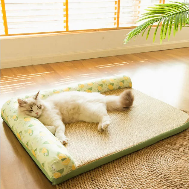 Summer cooling bed mat for cats & small dogs, raised edge design for feline & canine comfort & relief.