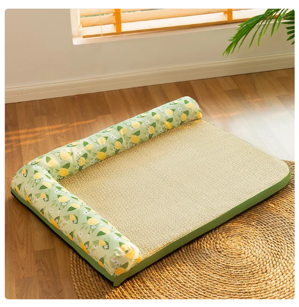 Durable cooling mat bed for pets, raised edge for security & comfort. Perfect for cats & small dogs.