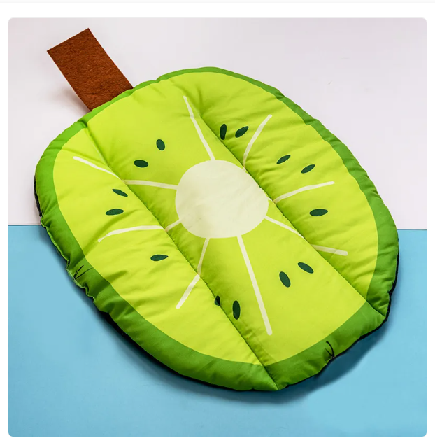 Washable cooling pet mat with cute fruit pattern for dogs & cats. Excellent summer heat relief & comfort.