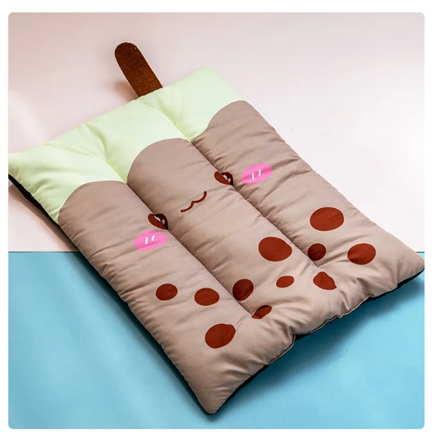 Cute unisex cooling pet mat featuring fun fruit designs. Perfect dog & cat bed for summer comfort & heat relief.