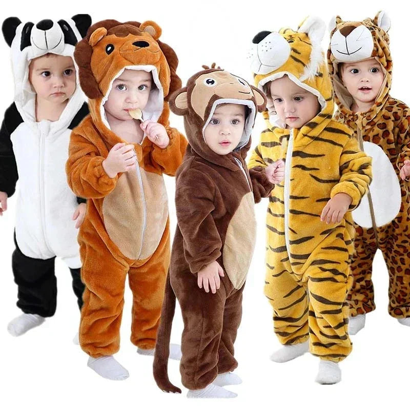Cozy animal onesie for baby & children, soft cotton blend romper, perfect for play & sleep.