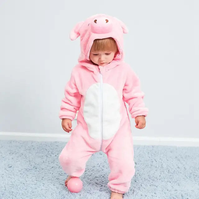 Unisex animal onesie for infants & toddlers, breathable cotton blend playwear romper.