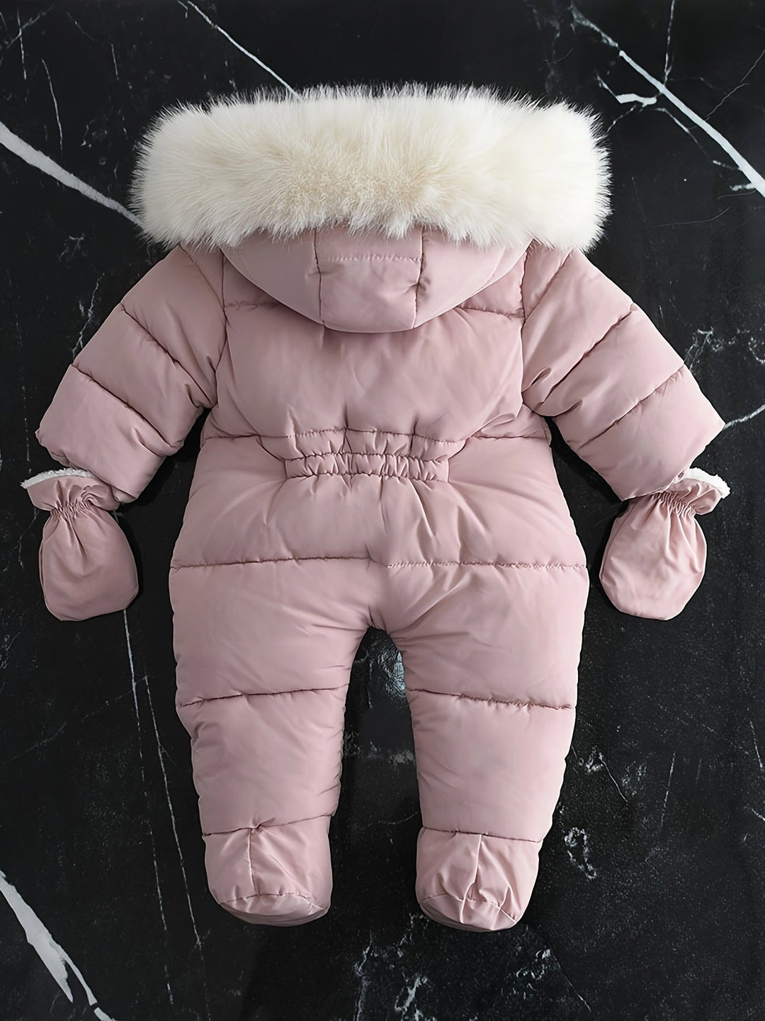 Adorable baby outerwear, a hooded winter romper.