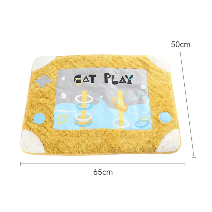 Warm cat nest pet bed with plush cushion and interactive toy, perfect for rest & play.