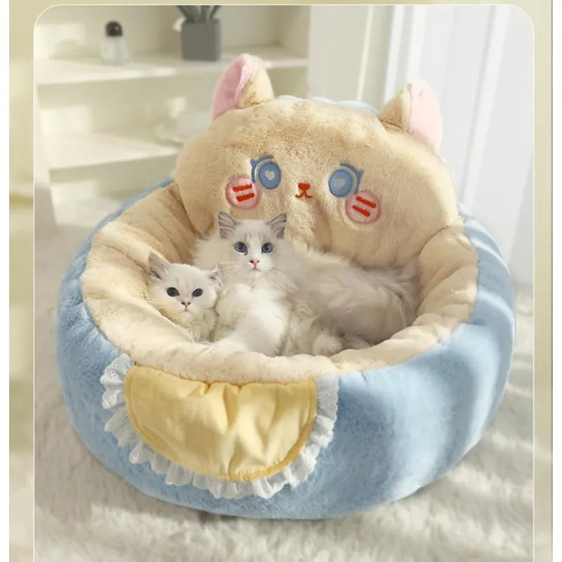 Adorable cat bed with a unique cute design, providing a cozy, soft, and comfortable pet haven for small pets.