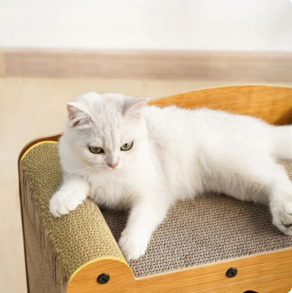 Stylish cat tree alternative: a compact cat house with a sisal scratching post and cozy sleeping zone.