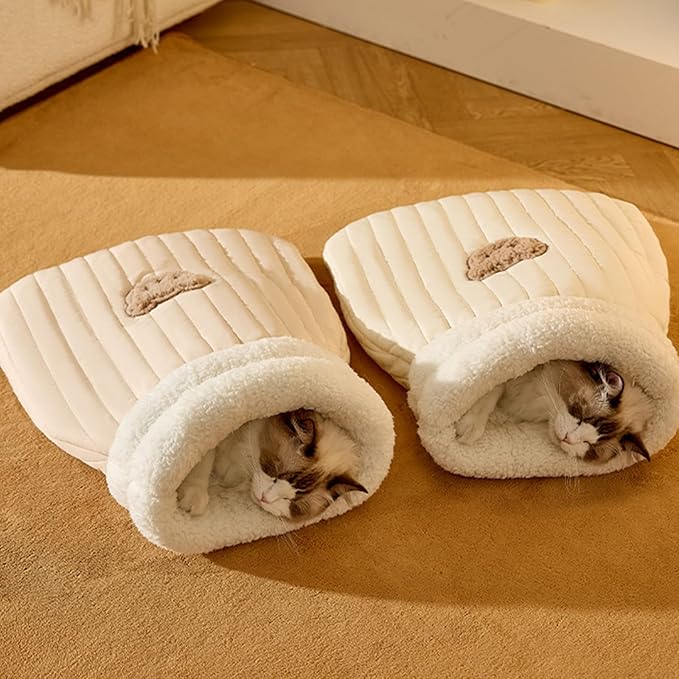 Cat sleeping bag, a cozy pet hideaway and soft plush bed for contented felines.