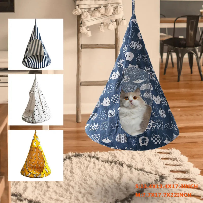 Cozy cat tent hammock bed, a secure sleeping cave for your pet. Perfect washable cat furniture.