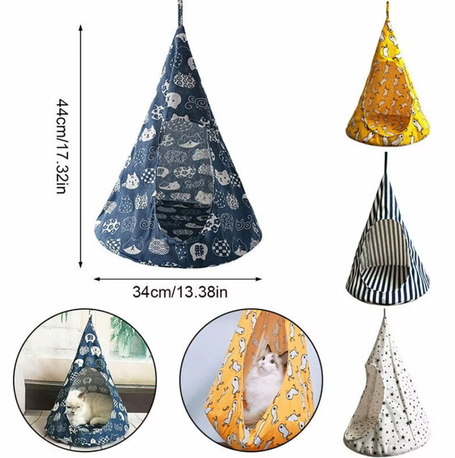 Soft cat tent hammock bed, a comfortable sleeping cave for pets. Ideal washable cat furniture.
