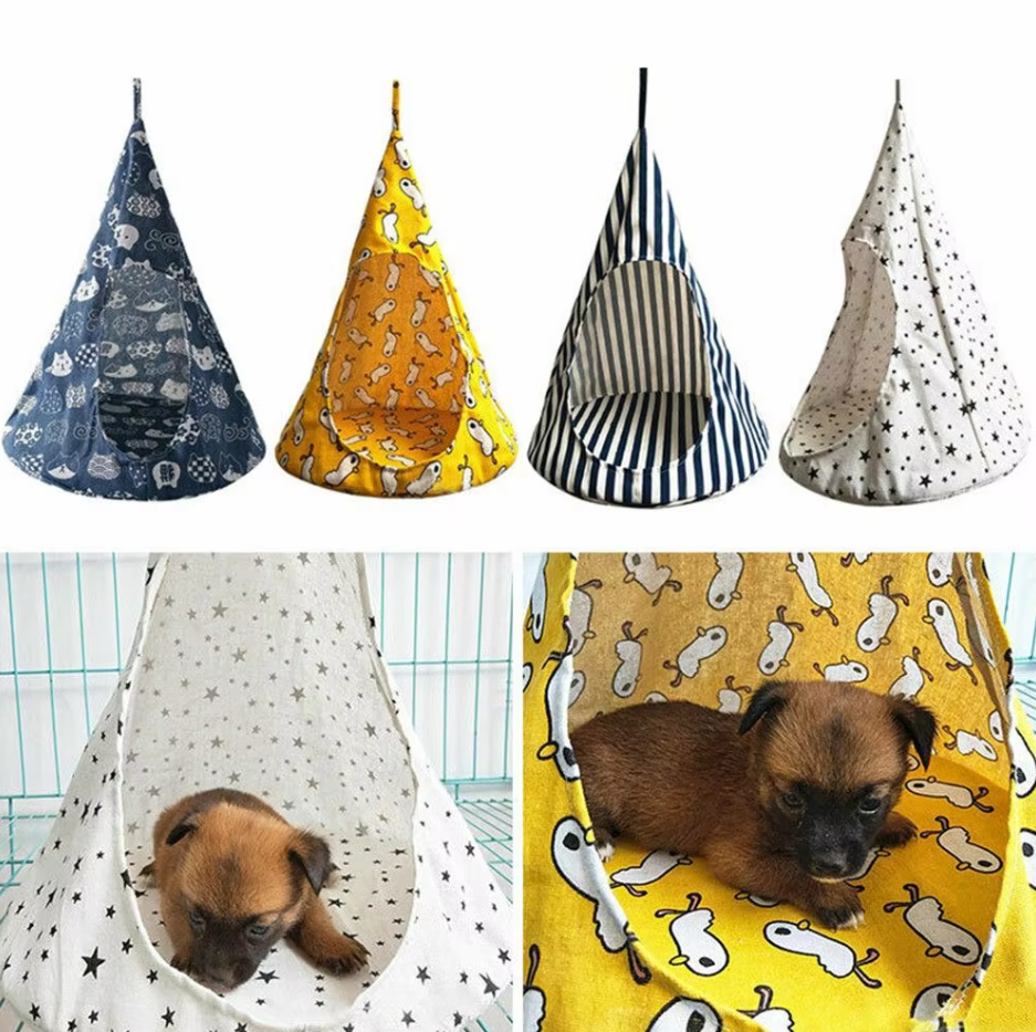 Secure cat tent hammock bed, a dark & cozy sleeping cave for a restful pet nap. Cat comfort design.