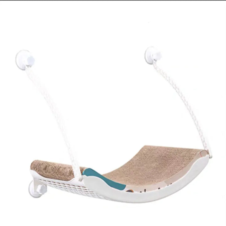 Modern cat bed hammock for windows, providing a cozy, elevated resting place for pets.