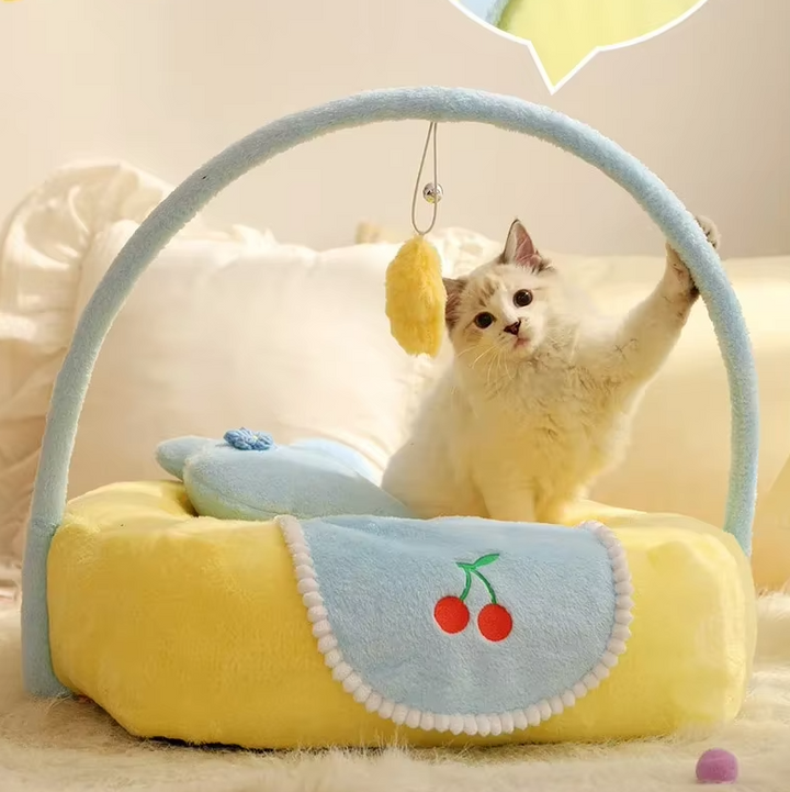 Cute duck cat bed, a soft, plush pet bed ensuring secure and cozy comfort for relaxing cats and playful kittens.