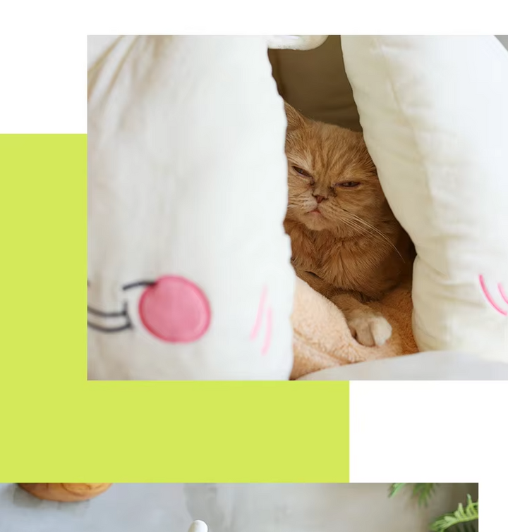 Adorable garlic-shaped cat & small dog bed. Plush, cozy pet hideaway for peaceful sleep.