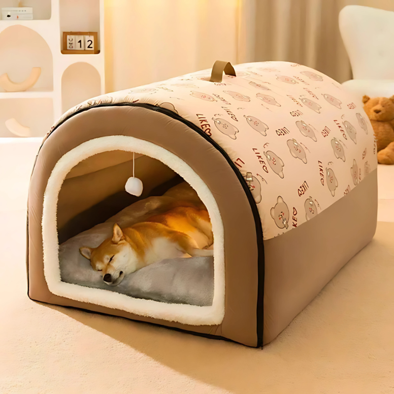 Cozy grey foldable pet house providing a warm hideaway for dogs and cats.