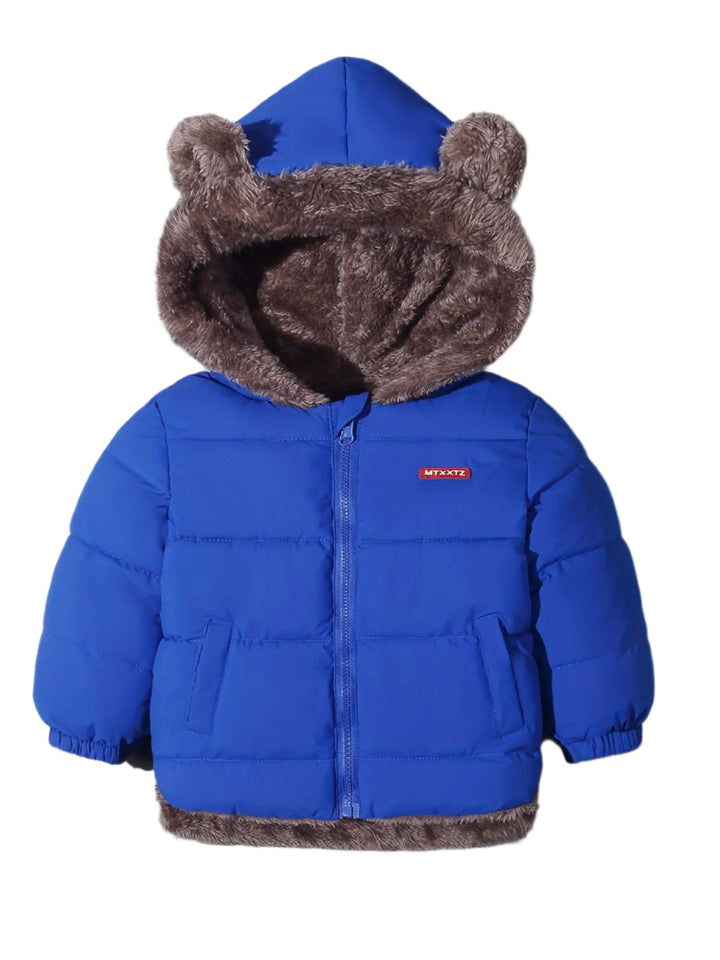 Stylish Bear Hug Winter Coat for kids. A warm, playful youth jacket with bear ears, perfect for cold weather fun.